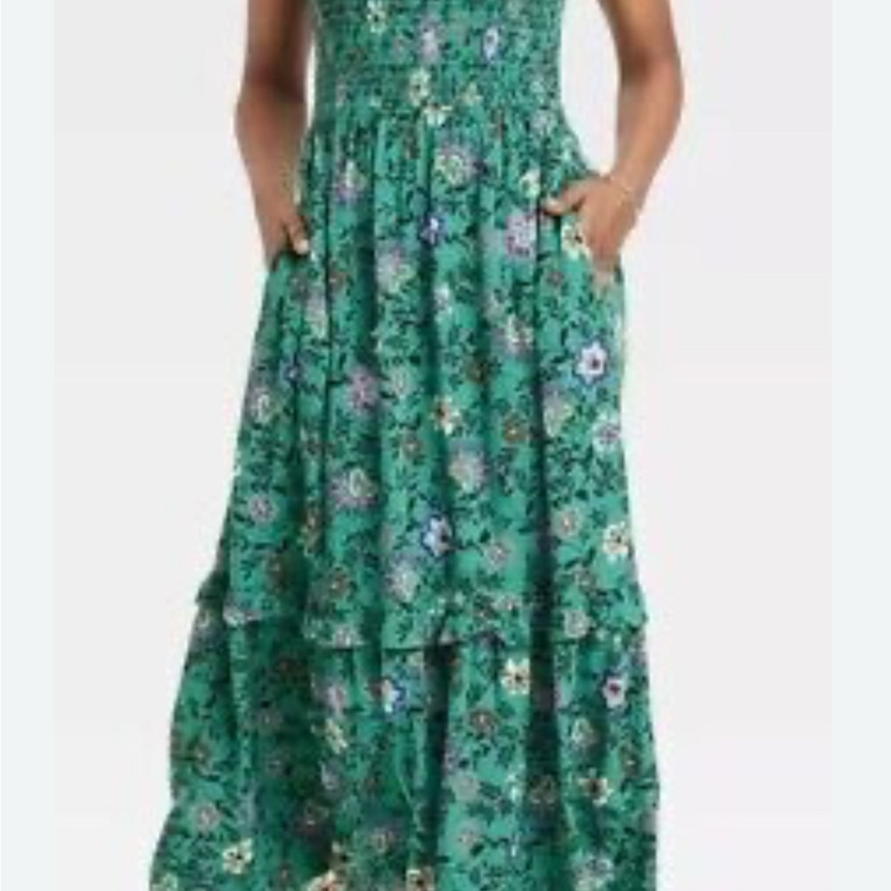 Rayon 1-Shoulder Green Floral Dress